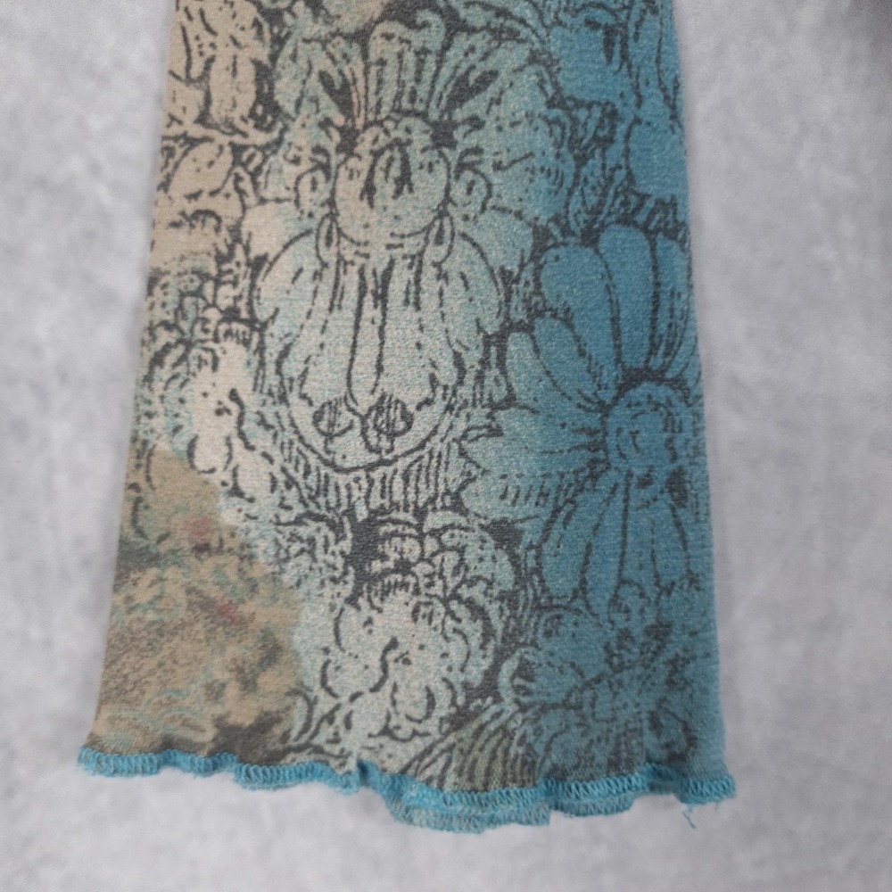 Women’s Mixed Print Asymmetric Long-Sleeve Blouse - Teal & Taupe - Picture 9 of 16